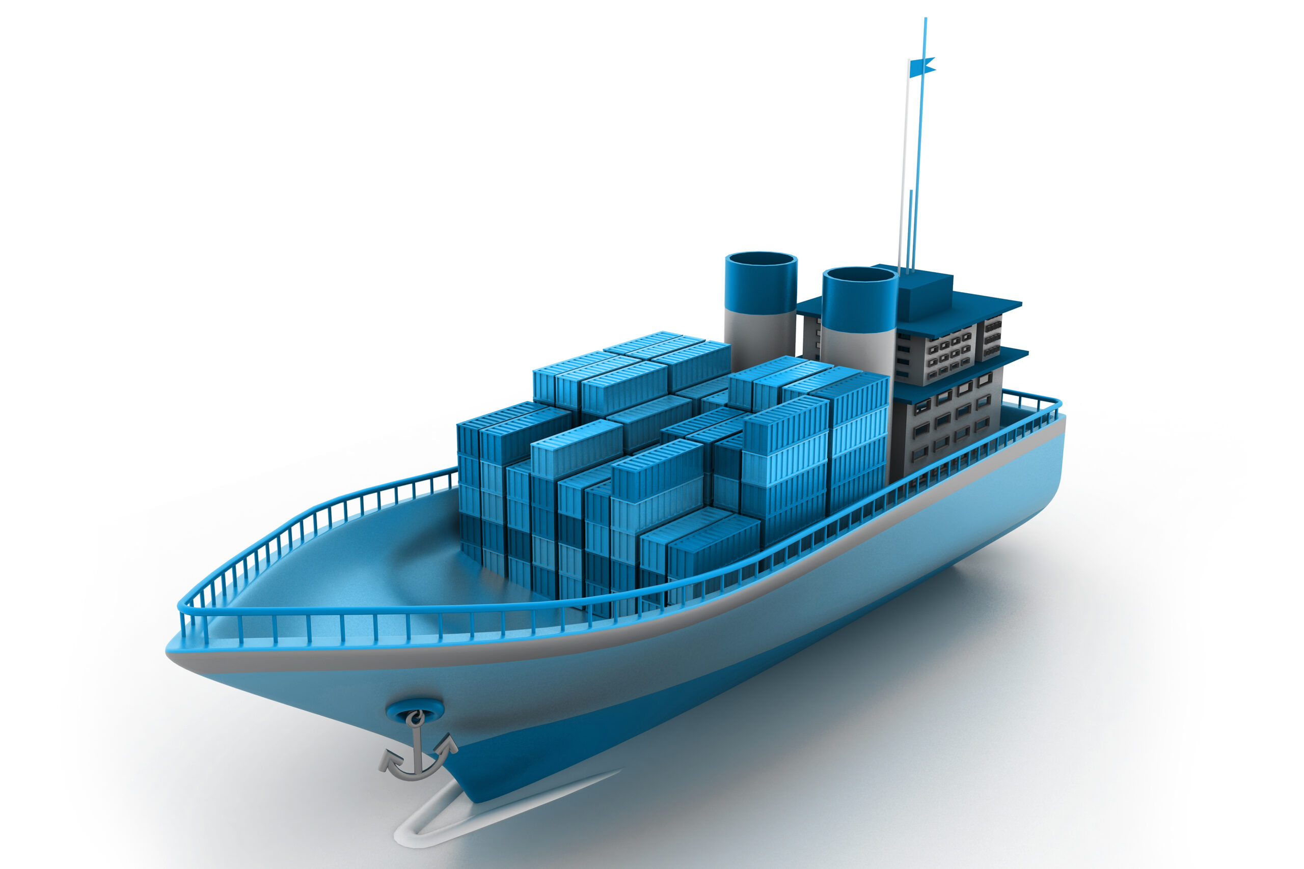 A digital blueprint of a container ship, displaying the role of cargo data visibility