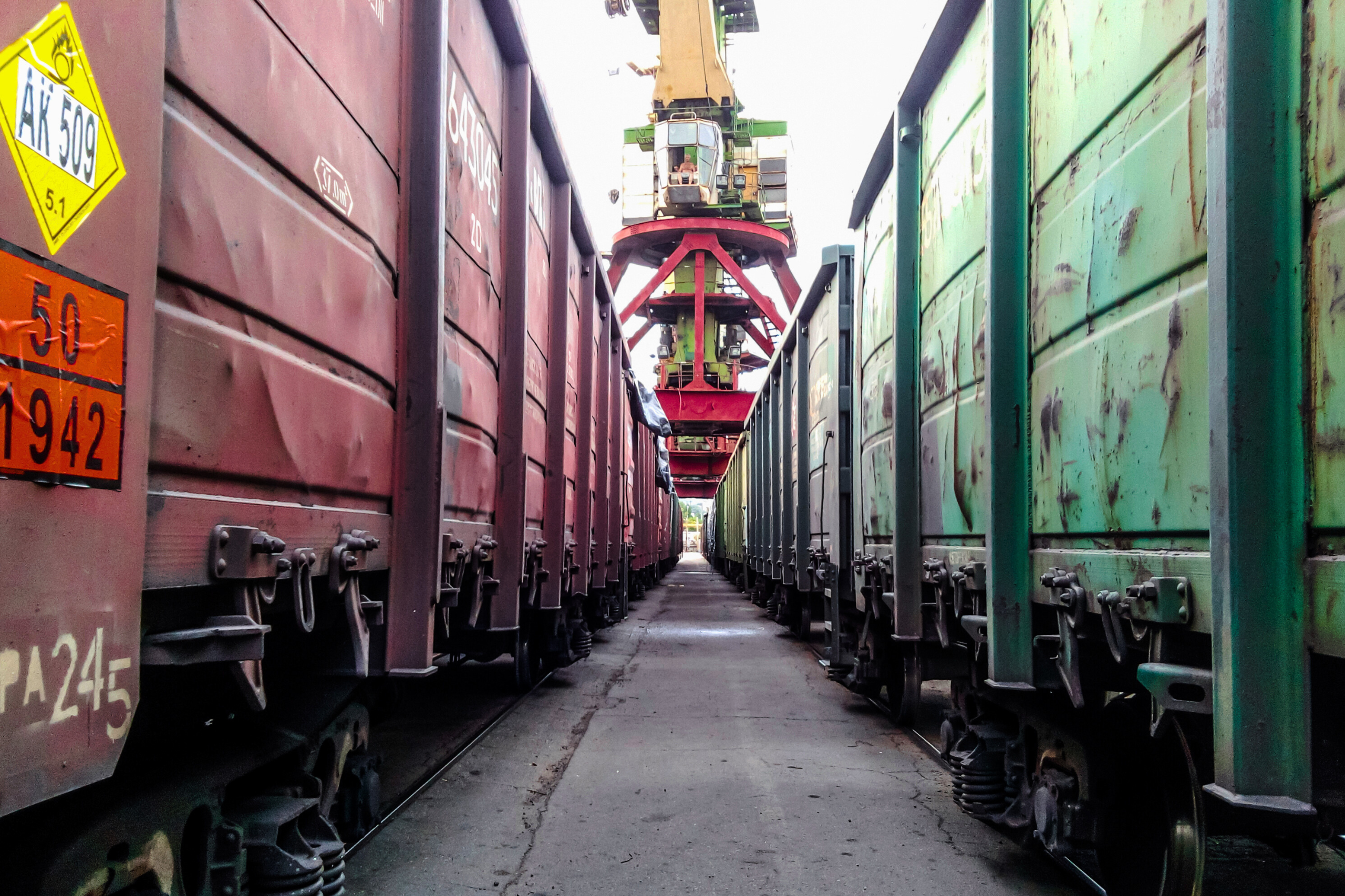 A pair of shipping rail cars.